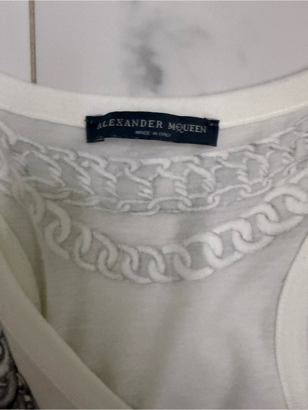 Alexander McQueen White Tank Top with Silver Skull Chain Graphic - Picture 8 of 9